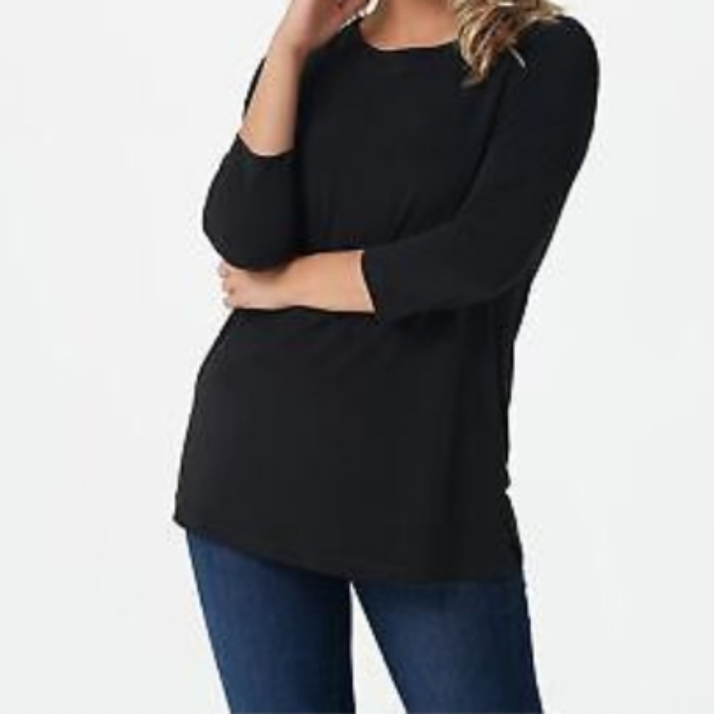 Susan Graver (Size L) Black 3/4 Sleeve Basic Top (Like New Condition)